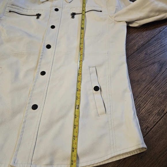 Fried Denim Faux Leather Jacket White Men's Size Medium Used Condition Zippers.  - Picture 8 of 14